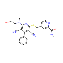 CNC(=O)c1cc(CSc2nc(N(C)CCO)c(C#N)c(-c3ccccc3)c2C#N)ccn1 ZINC000113376015