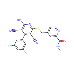 CNC(=O)c1cc(CSc2nc(N)c(C#N)c(-c3cc(F)cc(F)c3)c2C#N)ccn1 ZINC000146151638