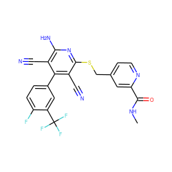 CNC(=O)c1cc(CSc2nc(N)c(C#N)c(-c3ccc(F)c(C(F)(F)F)c3)c2C#N)ccn1 ZINC000144757747