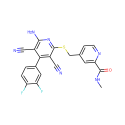 CNC(=O)c1cc(CSc2nc(N)c(C#N)c(-c3ccc(F)c(F)c3)c2C#N)ccn1 ZINC000113379235