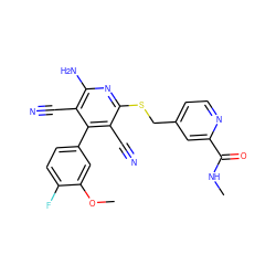 CNC(=O)c1cc(CSc2nc(N)c(C#N)c(-c3ccc(F)c(OC)c3)c2C#N)ccn1 ZINC000143331109