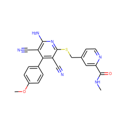 CNC(=O)c1cc(CSc2nc(N)c(C#N)c(-c3ccc(OC)cc3)c2C#N)ccn1 ZINC000149392077