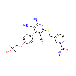 CNC(=O)c1cc(CSc2nc(N)c(C#N)c(-c3ccc(OCC(C)(C)O)cc3)c2C#N)ccn1 ZINC000140290873