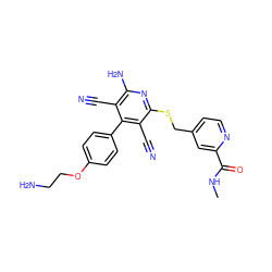 CNC(=O)c1cc(CSc2nc(N)c(C#N)c(-c3ccc(OCCN)cc3)c2C#N)ccn1 ZINC000113404569