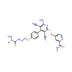 CNC(=O)c1cc(CSc2nc(N)c(C#N)c(-c3ccc(OCCNC(=O)[C@H](C)N)cc3)c2C#N)ccn1 ZINC000113401191