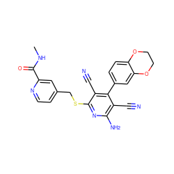 CNC(=O)c1cc(CSc2nc(N)c(C#N)c(-c3ccc4c(c3)OCCO4)c2C#N)ccn1 ZINC000140303501