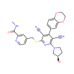 CNC(=O)c1cc(CSc2nc(N3CC[C@@H](O)C3)c(C#N)c(-c3ccc4c(c3)OCCO4)c2C#N)ccn1 ZINC000143604297