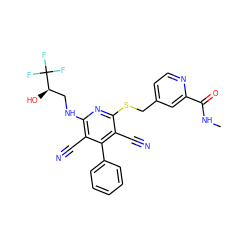 CNC(=O)c1cc(CSc2nc(NC[C@@H](O)C(F)(F)F)c(C#N)c(-c3ccccc3)c2C#N)ccn1 ZINC000141241812