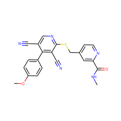 CNC(=O)c1cc(CSc2ncc(C#N)c(-c3ccc(OC)cc3)c2C#N)ccn1 ZINC000147605231