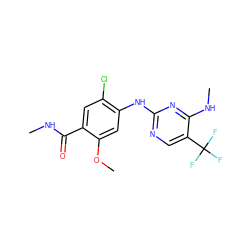 CNC(=O)c1cc(Cl)c(Nc2ncc(C(F)(F)F)c(NC)n2)cc1OC ZINC000169705162