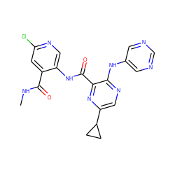 CNC(=O)c1cc(Cl)ncc1NC(=O)c1nc(C2CC2)cnc1Nc1cncnc1 ZINC000169701877