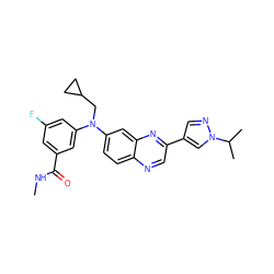 CNC(=O)c1cc(F)cc(N(CC2CC2)c2ccc3ncc(-c4cnn(C(C)C)c4)nc3c2)c1 ZINC000219354660