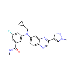 CNC(=O)c1cc(F)cc(N(CC2CC2)c2ccc3ncc(-c4cnn(C)c4)nc3c2)c1 ZINC000169031279