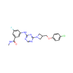 CNC(=O)c1cc(F)cc(Nc2ncnc(N3CC(COc4ccc(Cl)cc4)C3)n2)c1 ZINC001772574645
