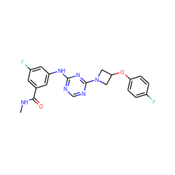 CNC(=O)c1cc(F)cc(Nc2ncnc(N3CC(Oc4ccc(F)cc4)C3)n2)c1 ZINC001772645746