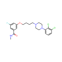 CNC(=O)c1cc(F)cc(OCCCCN2CCN(c3cccc(Cl)c3Cl)CC2)c1 ZINC000653859658