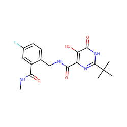 CNC(=O)c1cc(F)ccc1CNC(=O)c1nc(C(C)(C)C)[nH]c(=O)c1O ZINC000029048045