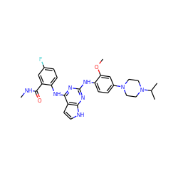 CNC(=O)c1cc(F)ccc1Nc1nc(Nc2ccc(N3CCN(C(C)C)CC3)cc2OC)nc2[nH]ccc12 ZINC000053190828