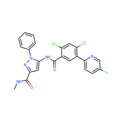 CNC(=O)c1cc(NC(=O)c2cc(-c3ccc(F)cn3)c(Cl)cc2Cl)n(-c2ccccc2)n1 ZINC001772589123