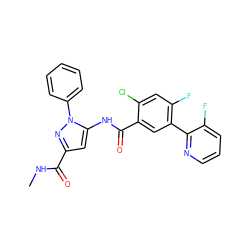 CNC(=O)c1cc(NC(=O)c2cc(-c3ncccc3F)c(F)cc2Cl)n(-c2ccccc2)n1 ZINC001772609731