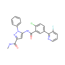 CNC(=O)c1cc(NC(=O)c2cc(-c3ncccc3F)ccc2Cl)n(-c2ccccc2)n1 ZINC001772576113