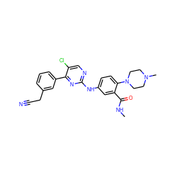 CNC(=O)c1cc(Nc2ncc(Cl)c(-c3cccc(CC#N)c3)n2)ccc1N1CCN(C)CC1 ZINC000096272930