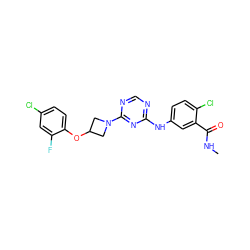 CNC(=O)c1cc(Nc2ncnc(N3CC(Oc4ccc(Cl)cc4F)C3)n2)ccc1Cl ZINC001772596985