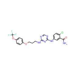 CNC(=O)c1cc(Nc2ncnc(NCCCOc3ccc(OC(F)(F)F)cc3)n2)ccc1Cl ZINC001772587220