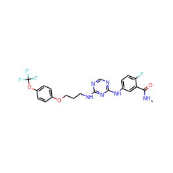 CNC(=O)c1cc(Nc2ncnc(NCCCOc3ccc(OC(F)(F)F)cc3)n2)ccc1F ZINC001772624477