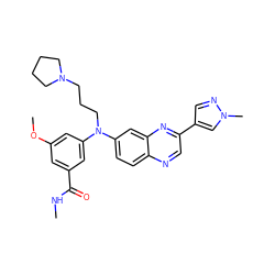 CNC(=O)c1cc(OC)cc(N(CCCN2CCCC2)c2ccc3ncc(-c4cnn(C)c4)nc3c2)c1 ZINC000204147581