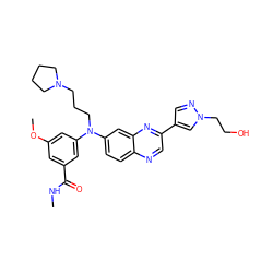 CNC(=O)c1cc(OC)cc(N(CCCN2CCCC2)c2ccc3ncc(-c4cnn(CCO)c4)nc3c2)c1 ZINC000204167941