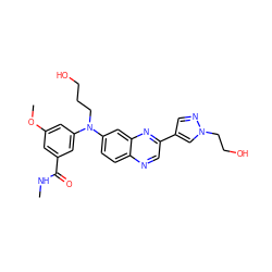 CNC(=O)c1cc(OC)cc(N(CCCO)c2ccc3ncc(-c4cnn(CCO)c4)nc3c2)c1 ZINC000204167974