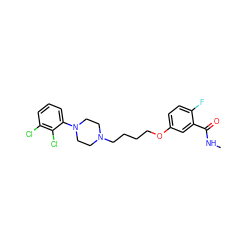 CNC(=O)c1cc(OCCCCN2CCN(c3cccc(Cl)c3Cl)CC2)ccc1F ZINC000653867854