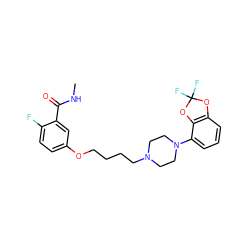 CNC(=O)c1cc(OCCCCN2CCN(c3cccc4c3OC(F)(F)O4)CC2)ccc1F ZINC000653859631