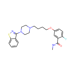 CNC(=O)c1cc(OCCCCN2CCN(c3nsc4ccccc34)CC2)ccc1F ZINC000653871739