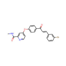 CNC(=O)c1cc(Oc2ccc(C(=O)/C=C/c3cccc(Br)c3)cc2)ccn1 ZINC001772629950