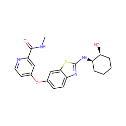 CNC(=O)c1cc(Oc2ccc3nc(N[C@@H]4CCCC[C@@H]4O)sc3c2)ccn1 ZINC000167855477