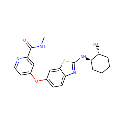 CNC(=O)c1cc(Oc2ccc3nc(N[C@@H]4CCCC[C@H]4O)sc3c2)ccn1 ZINC000068203100