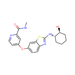 CNC(=O)c1cc(Oc2ccc3nc(N[C@H]4CCCC[C@@H]4O)sc3c2)ccn1 ZINC000167747754