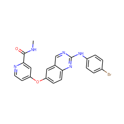 CNC(=O)c1cc(Oc2ccc3nc(Nc4ccc(Br)cc4)ncc3c2)ccn1 ZINC000082149100
