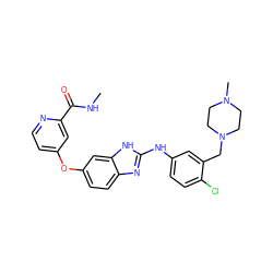 CNC(=O)c1cc(Oc2ccc3nc(Nc4ccc(Cl)c(CN5CCN(C)CC5)c4)[nH]c3c2)ccn1 ZINC000023359451