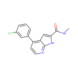 CNC(=O)c1cc2c(-c3cccc(Cl)c3)ccnc2[nH]1 ZINC001772612261