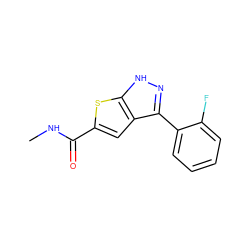 CNC(=O)c1cc2c(-c3ccccc3F)n[nH]c2s1 ZINC000063298441