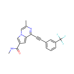 CNC(=O)c1cc2c(C#Cc3cccc(C(F)(F)F)c3)nc(C)cn2c1 ZINC000029125236