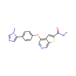 CNC(=O)c1cc2c(Oc3ccc(-c4cncn4C)cc3)cncc2s1 ZINC000013864420