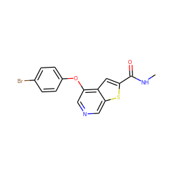 CNC(=O)c1cc2c(Oc3ccc(Br)cc3)cncc2s1 ZINC000000589101