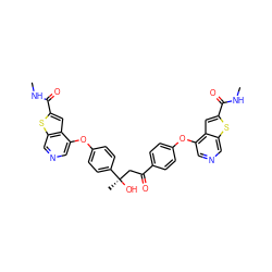 CNC(=O)c1cc2c(Oc3ccc(C(=O)C[C@@](C)(O)c4ccc(Oc5cncc6sc(C(=O)NC)cc56)cc4)cc3)cncc2s1 ZINC000027105555