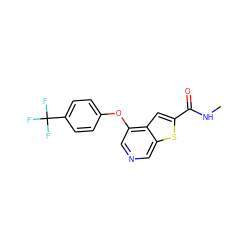 CNC(=O)c1cc2c(Oc3ccc(C(F)(F)F)cc3)cncc2s1 ZINC000000602734