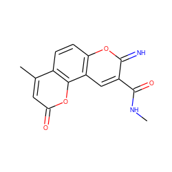 CNC(=O)c1cc2c(ccc3c(C)cc(=O)oc32)oc1=N ZINC000653780501