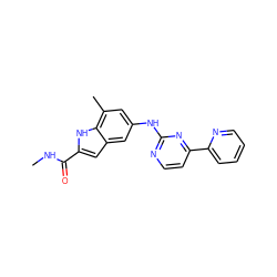 CNC(=O)c1cc2cc(Nc3nccc(-c4ccccn4)n3)cc(C)c2[nH]1 ZINC000144263562